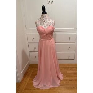 Cinderella Divine Strapless Sweetheart Ruched Peach Formal Gown Sz 8